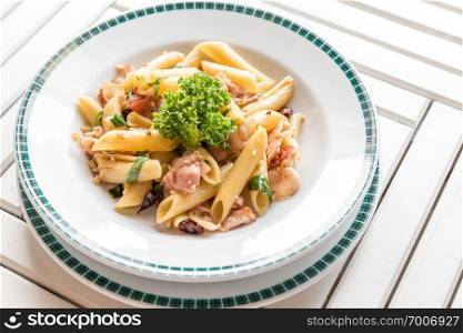 Bacon Aglio olio pasta with garlic and chilli