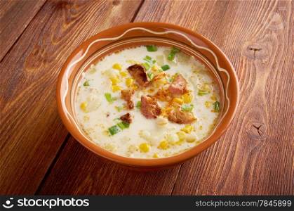Bacon Chili Corn Chowder a type of thick cream-based soup or chowder similar to New England clam chowder, with corn substituted for clams