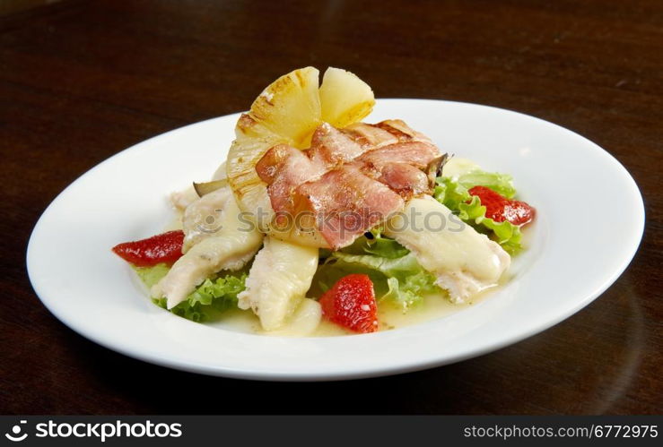 bacon pineapple salad.close up