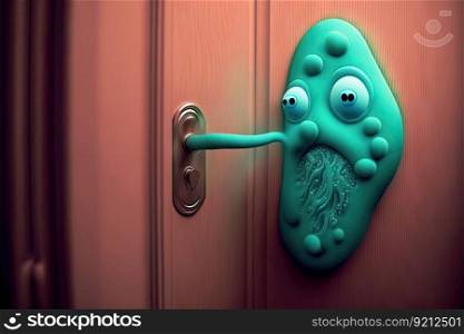 bacteria in the form of slime on the door handle, created with generative ai. bacteria in the form of slime on the door handle