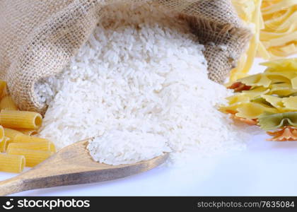 Bag of rice and different types of pasta&#xA;