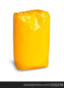 Bag package yellow isolated on white background with clipping path
