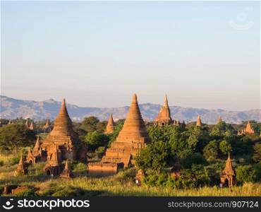 Bagan, an ancient city located in the Mandalay Region of Burma. This image was taken at twilight.