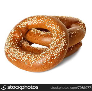 Bagels with sesame seeds isolated on white background