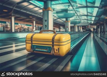 Baggage on conveyor belt. Generative AI