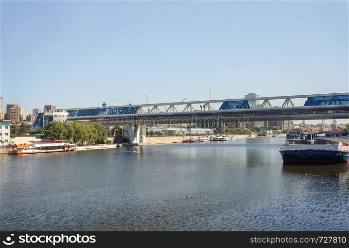 Bagration Bridge across the Moskva River (Moscow River) in Moscow City, Russia