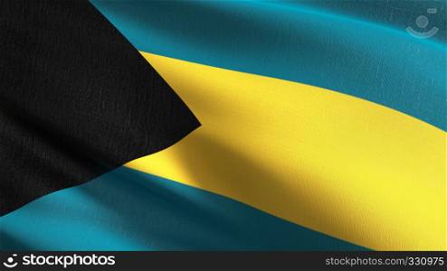 Bahamas national flag blowing in the wind isolated. Official patriotic abstract design. 3D rendering illustration of waving sign symbol.