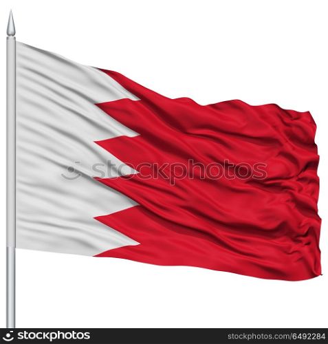 Bahrain Flag on Flagpole, Flying in the Wind, Isolated on White Background