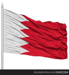 Bahrain Flag on Flagpole, Flying in the Wind, Isolated on White Background