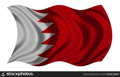Bahraini national official flag. Patriotic symbol, banner, element, background. Correct colors. Flag of Bahrain with real detailed fabric texture wavy isolated on white, 3D illustration