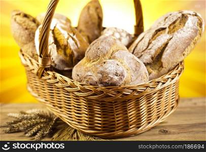 Baked bread in basket, natural colorful tone