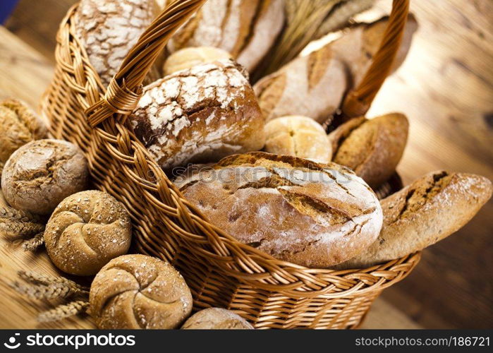 Baked bread in basket, natural colorful tone