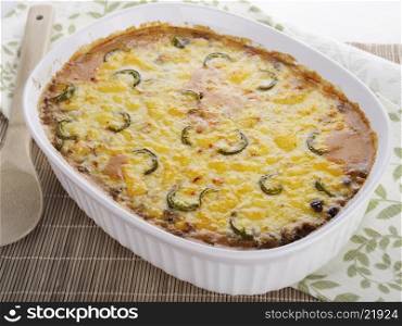 Baked Casserole with Beef ,Black Beans and Jalapeno Peper
