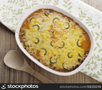 Baked Casserole with Beef ,Black Beans and Jalapeno Peper