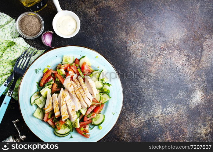 baked chicken with fresh vegetables, chicken with salad