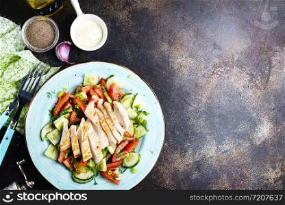 baked chicken with fresh vegetables, chicken with salad