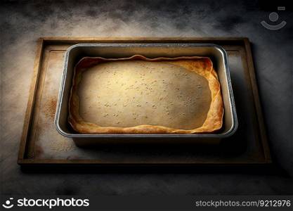 baked dough cake baked in oven on baking tray, created with generative ai. baked dough cake baked in oven on baking tray
