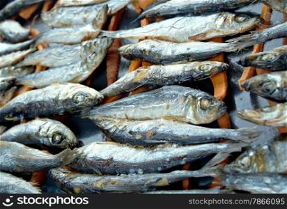 baked herring carrots into sticks.Scandinavian cuisine