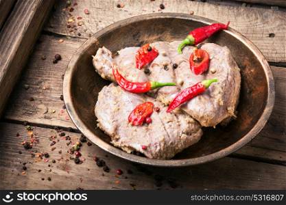 Baked meat steak in pepper