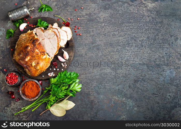 Baked meat with garlic and spices