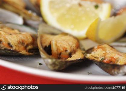 Baked mussels with mayonnaise