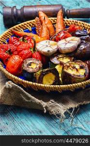 baked peppers,tomatoes and eggplant