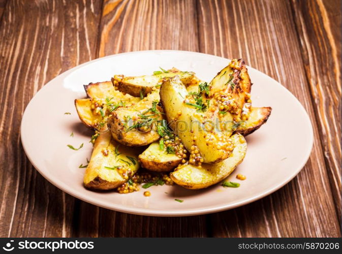 Baked potato with mustard seeds and dill