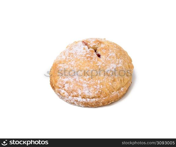 baked round cookie with filling isolated on white background