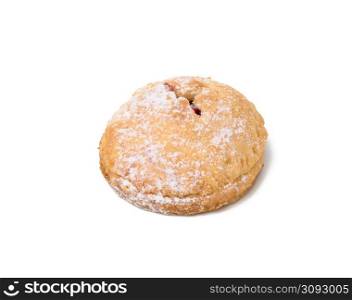 baked round cookie with filling isolated on white background