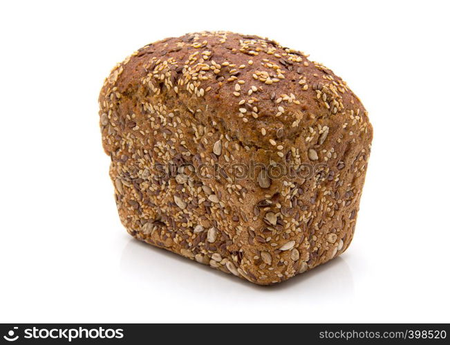 Baked rye bread with linseeds on the white isolated background