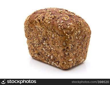Baked rye bread with linseeds on the white isolated background