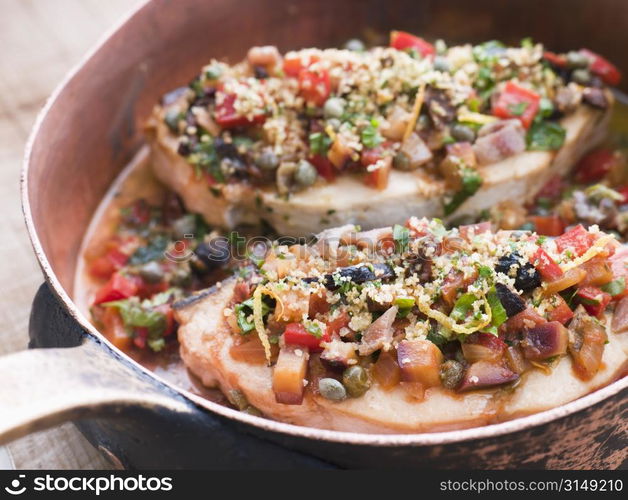 Baked Sicilian Swordfish in a Copper pan