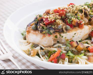 Baked Sicilian Swordfish with Linguine