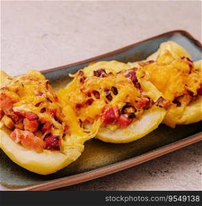 Baked stuffed bell peppers filled with bacon