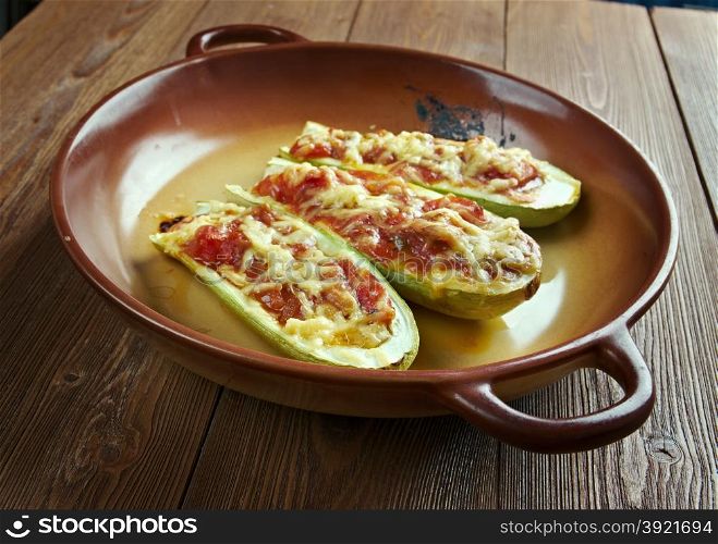 Baked zucchini boats and minced - K?ymal? Kabak Sandal.Turkish dish.