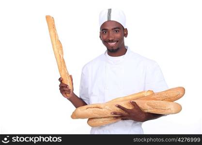 Baker with baguettes