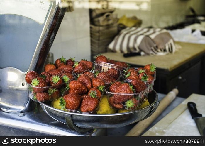 Bakery in Italy. Bowl of strawberries.