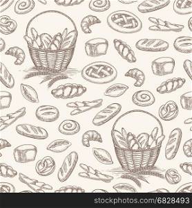 Bakery products seamless pattern. Hand drawn bakery products seamless pattern. Vector illustration