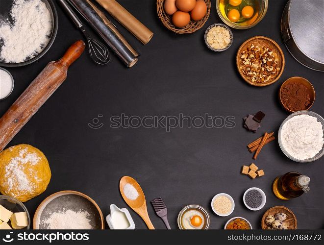 Baking background On the black table.