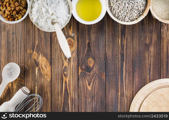 baking ingredients bowl wooden background