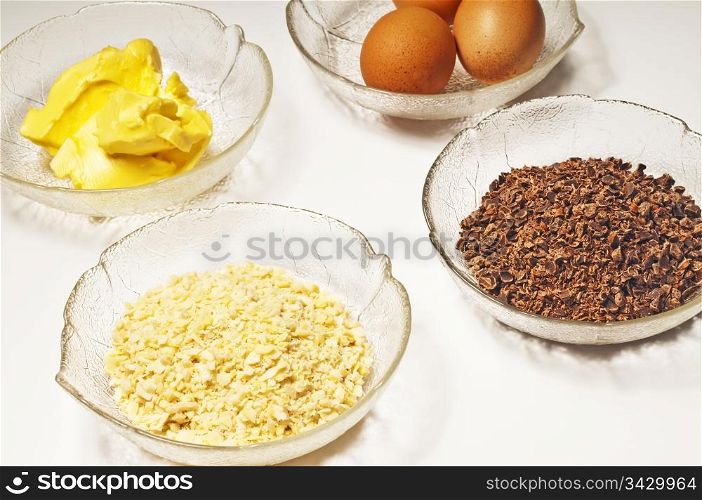 baking ingredients,egg, margarine,almond,chocolate