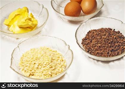 baking ingredients,egg, margarine,almond,chocolate