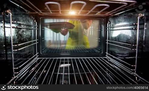 Baking macarons in the oven view from the inside of the oven. Cooking in the oven.