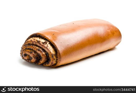 baking roll with poppy seeds isolated on white background