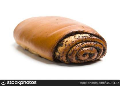 baking roll with poppy seeds isolated on white background