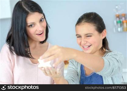 Baking with her mom