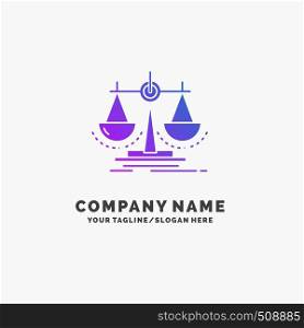 Balance, decision, justice, law, scale Purple Business Logo Template. Place for Tagline.. Vector EPS10 Abstract Template background