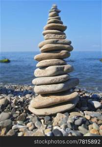 Balanced stones on the seashore. Black Sea seaside
