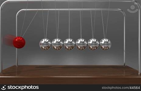 Balancing ball Newton's cradle pendulum with motion blur over dark background