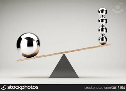 Balancing balls on wooden board conception